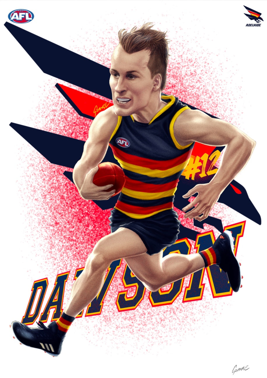 Adelaide Crows – Jordan Dawson | AFL Player Caricature Poster by Grange Wallis