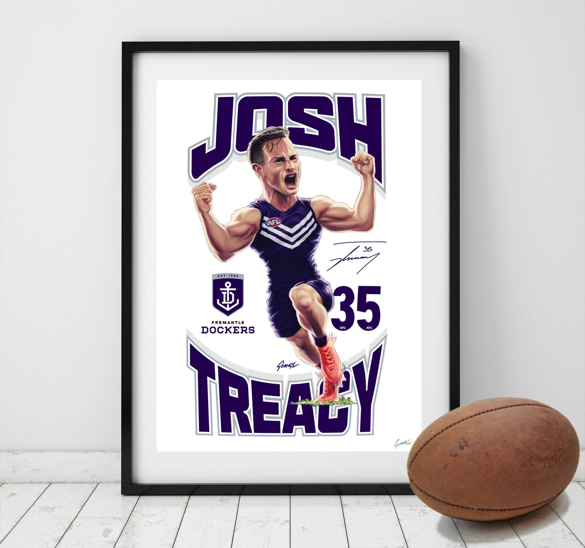 Fremantle Dockers – Josh Treacy | AFL Player Caricature Poster by Grange Wallis