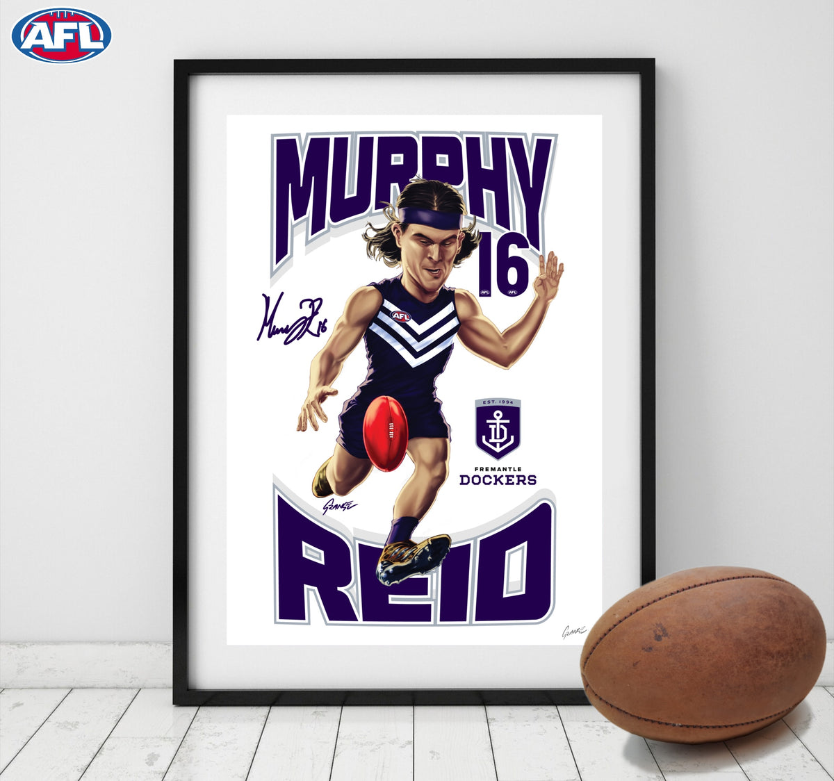 Fremantle Dockers – Murphy Reid | AFL Player Caricature Poster by Grange Wallis