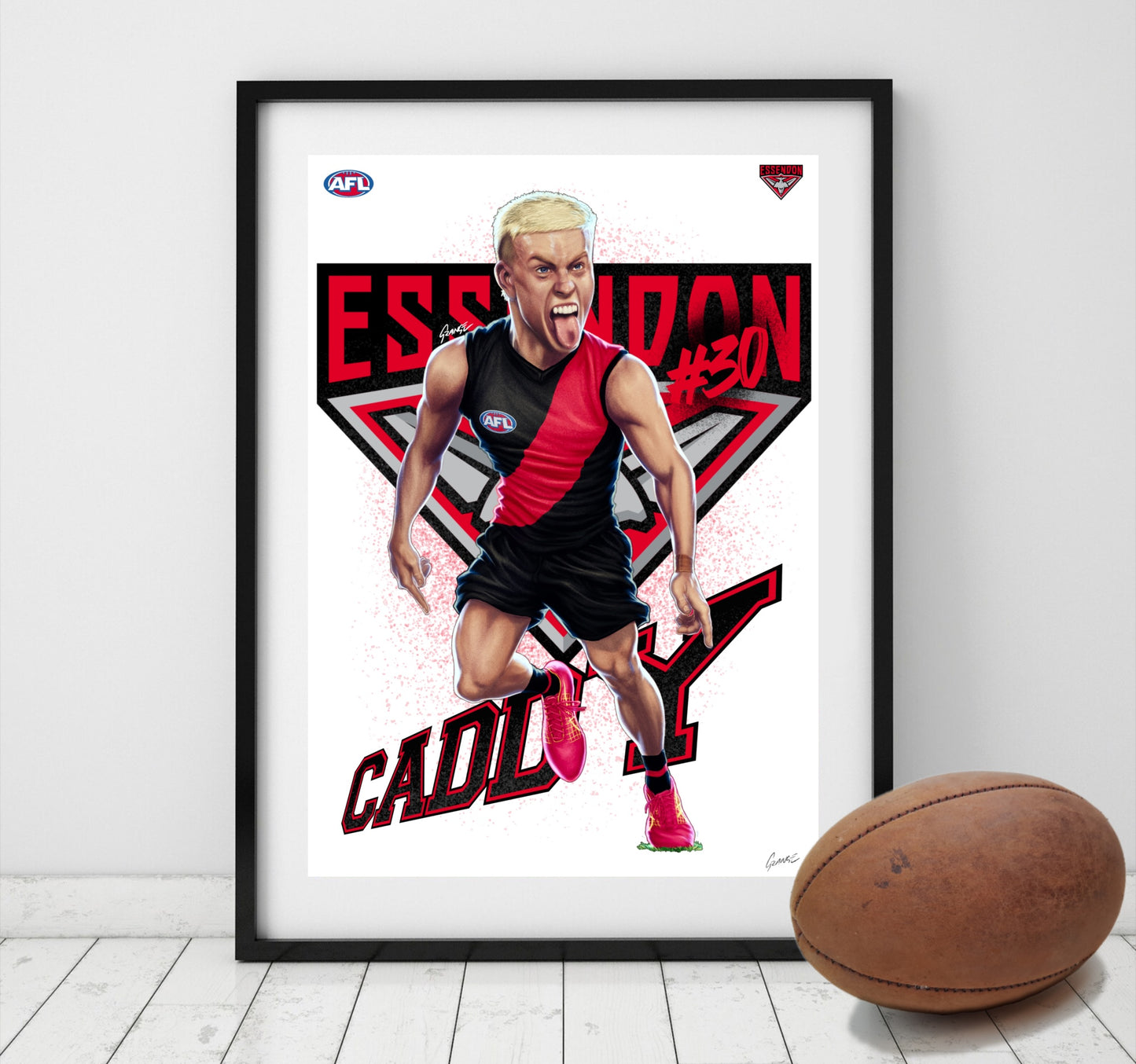 Essendon Bombers – Nate Caddy | AFL Player Caricature Poster by Grange Wallis