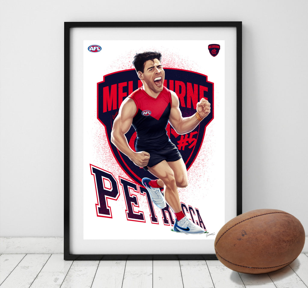 Melbourne Demons - Christian Petracca- Player Caricature, Fine Art Poster By Grange Wallis (UNFRAMED)