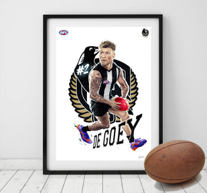 Collingwood Magpies - Jordan De Goey - Player Caricature, Fine Art Poster By Grange Wallis (UNFRAMED)