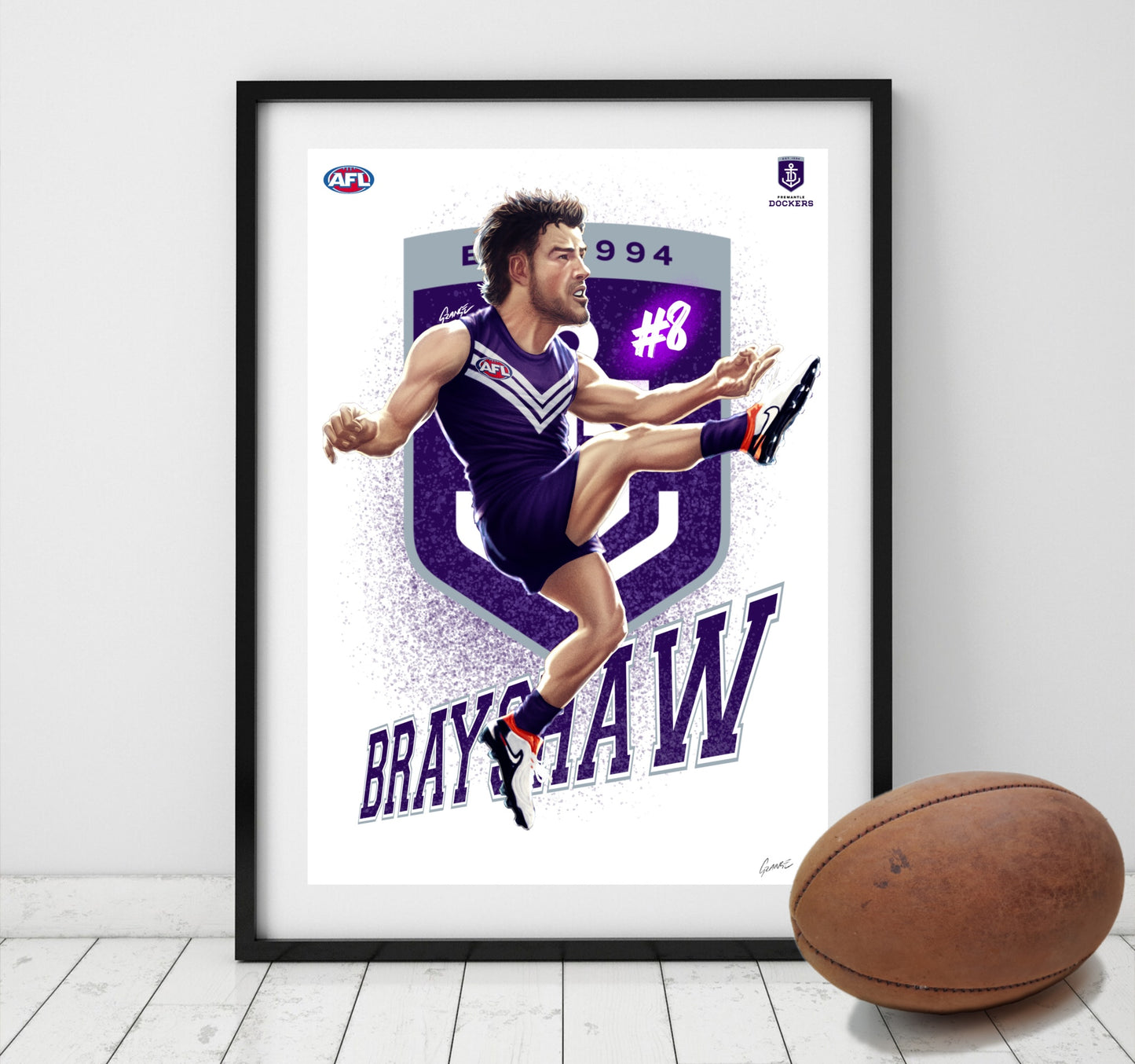 Andrew Brayshaw Fremantle Dockers AFL player caricature poster by Grange Wallis