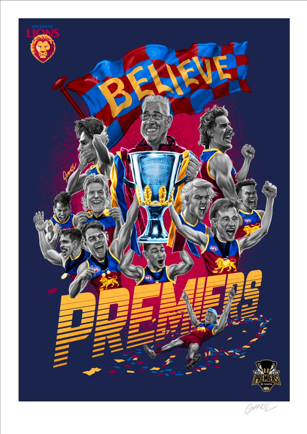 'Brisbane Lions - Premiers' Fine Art Print By Grange Wallis (UNFRAMED)