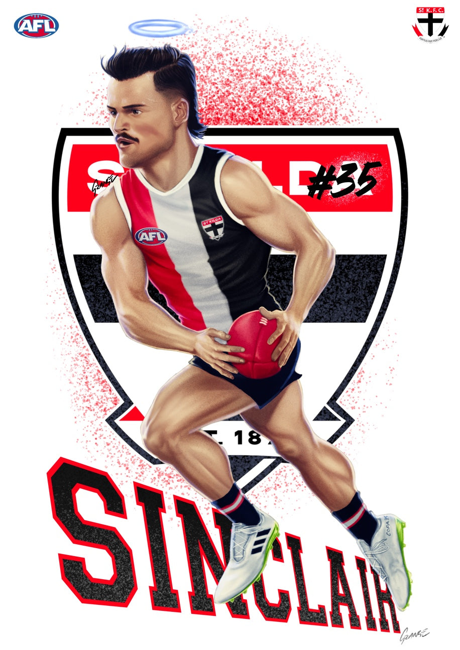 St Kilda Saints – Jack Sinclair | AFL Player Caricature Poster by Grange Wallis
