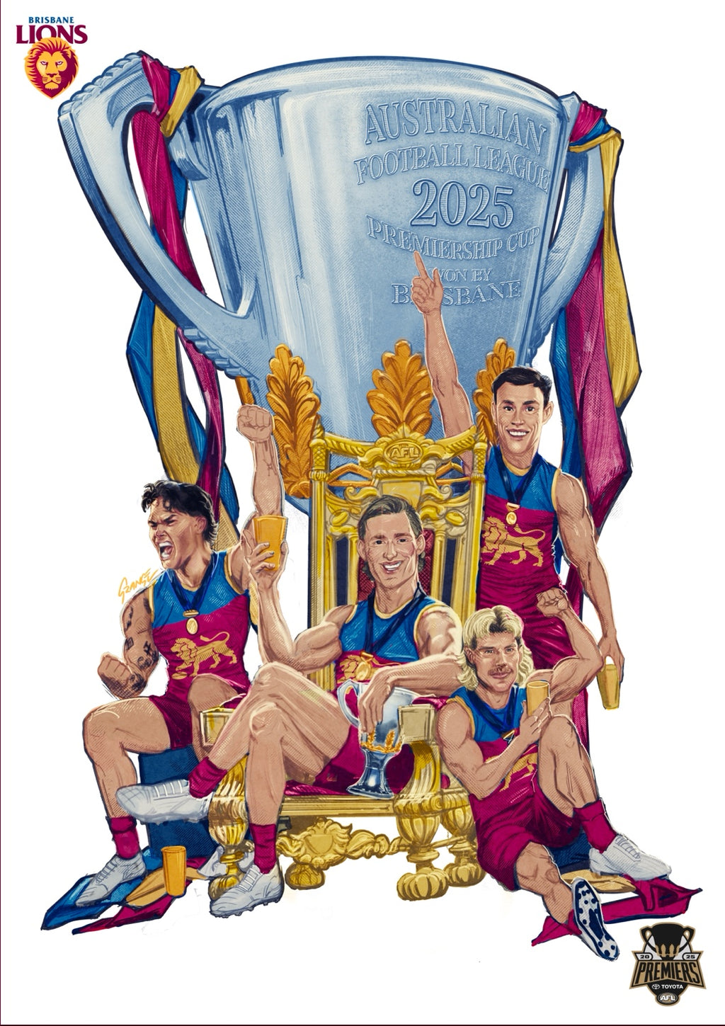 Brisbane Lions - Premiership Cup 2025 - Fine Art Poster By Grange Wallis (UNFRAMED)