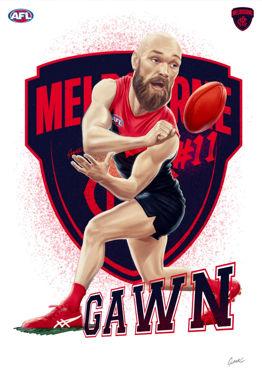 Melbourne Demons - Max Gawn - Player Caricature, Fine Art Poster By Grange Wallis (UNFRAMED)