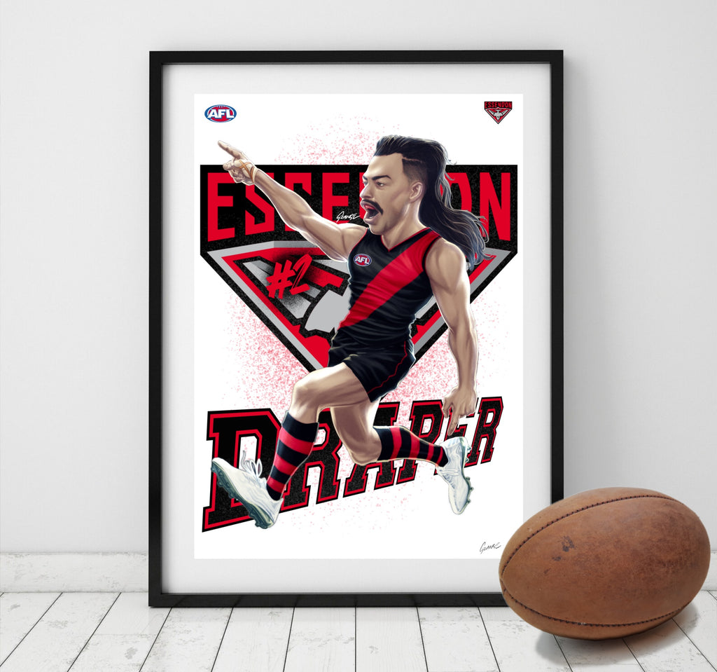 Essendon Bombers - Sam Draper - Player Caricature, Fine Art Poster By Grange Wallis (UNFRAMED)