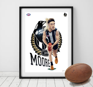 Collingwood Magpies - Darcy Moore - Player Caricature, Fine Art Poster By Grange Wallis (UNFRAMED)