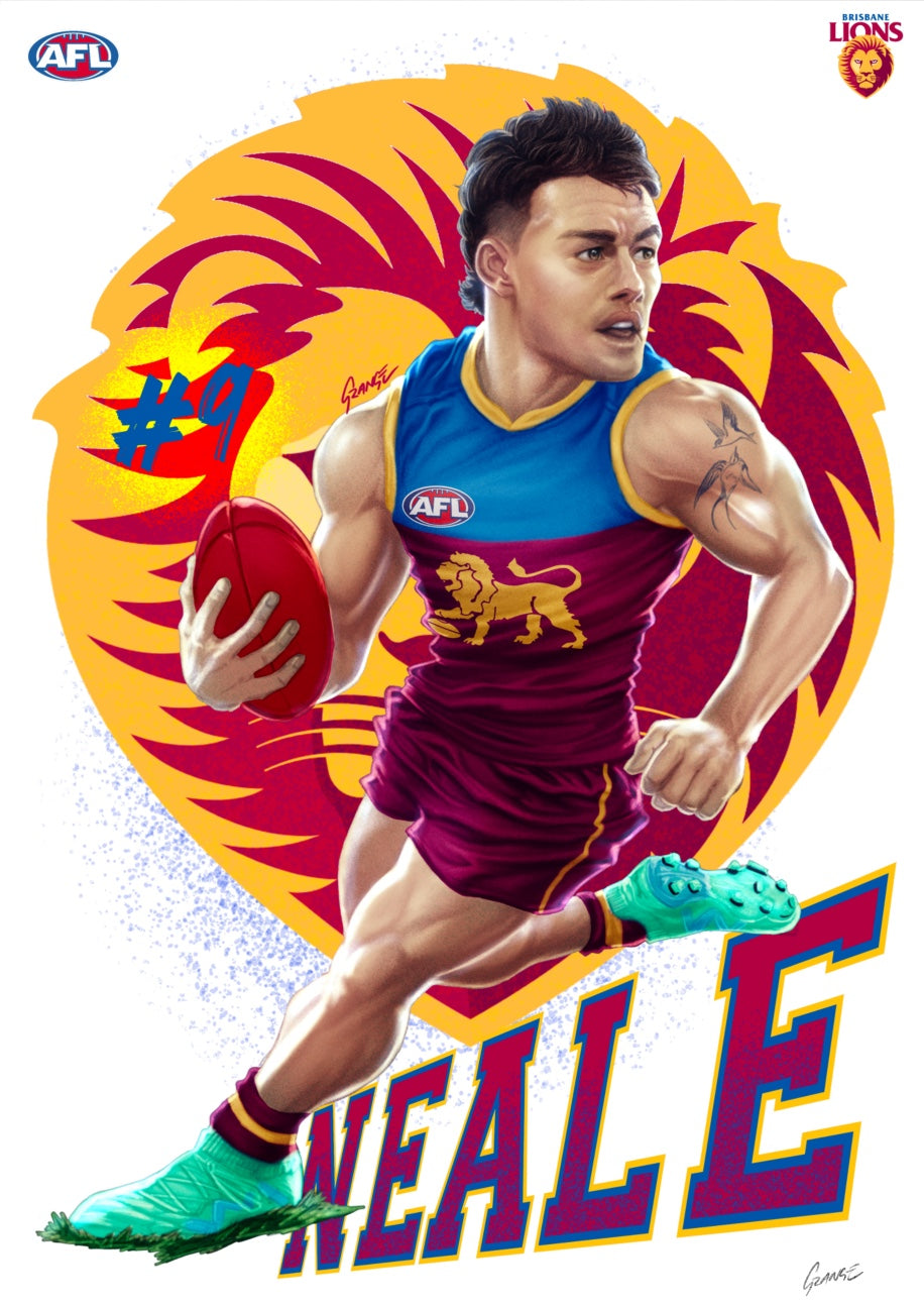 Brisbane Lions – Lachie Neale | AFL Player Caricature Poster by Grange Wallis