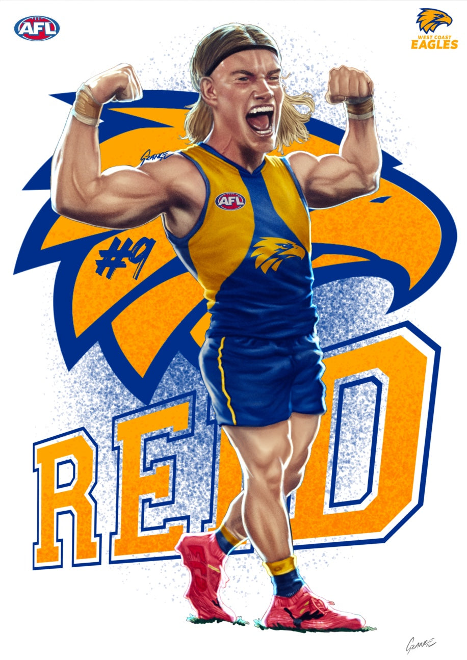 West Coast Eagles – Harley Reid | AFL Player Caricature Poster by Grange Wallis