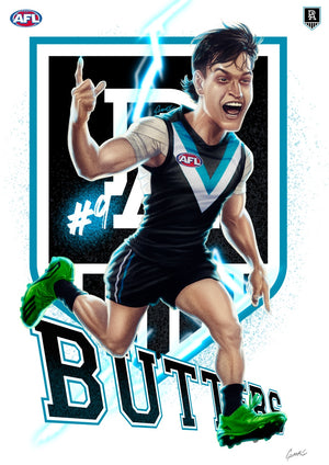 Port Adelade Power - Zak Butters - Player Caricature, Fine Art Poster By Grange Wallis (UNFRAMED)