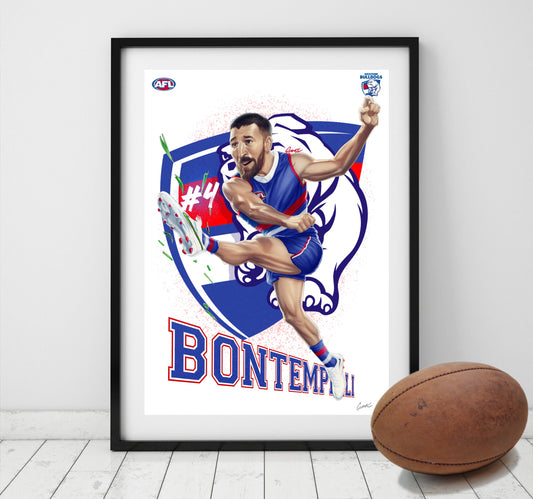 Marcus Bontempelli Western Bulldogs AFL player caricature poster by Grange Wallis