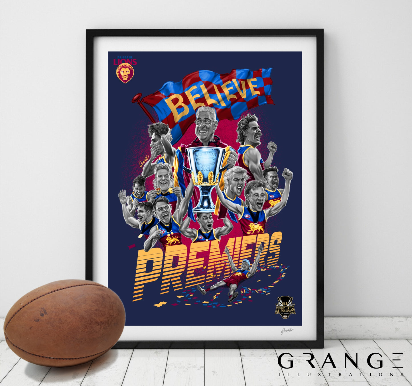 'Brisbane Lions - Premiers' Fine Art Print By Grange Wallis (UNFRAMED)