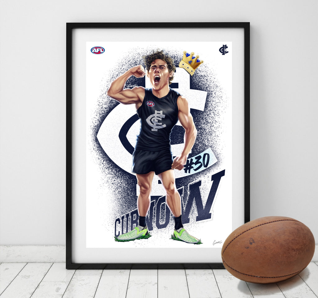 Carlton Blues - Charlie Curnow - Player Caricature, Fine Art Poster By Grange Wallis (UNFRAMED)