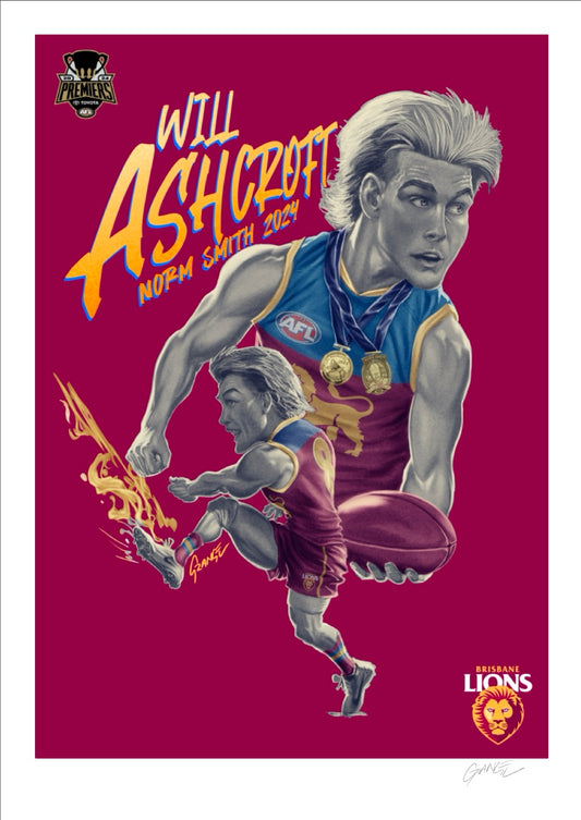 'Brisbane Lions - Norm Smith - Will Ashcroft' Fine Art Print By Grange Wallis (UNFRAMED)