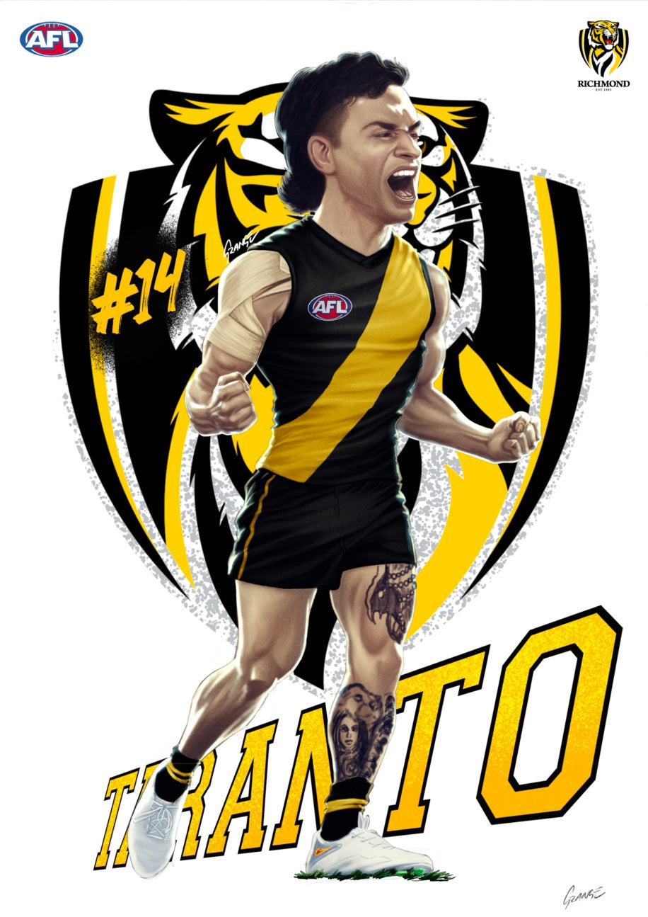 Richmond Tigers – Tim Taranto | AFL Player Caricature Poster by Grange Wallis