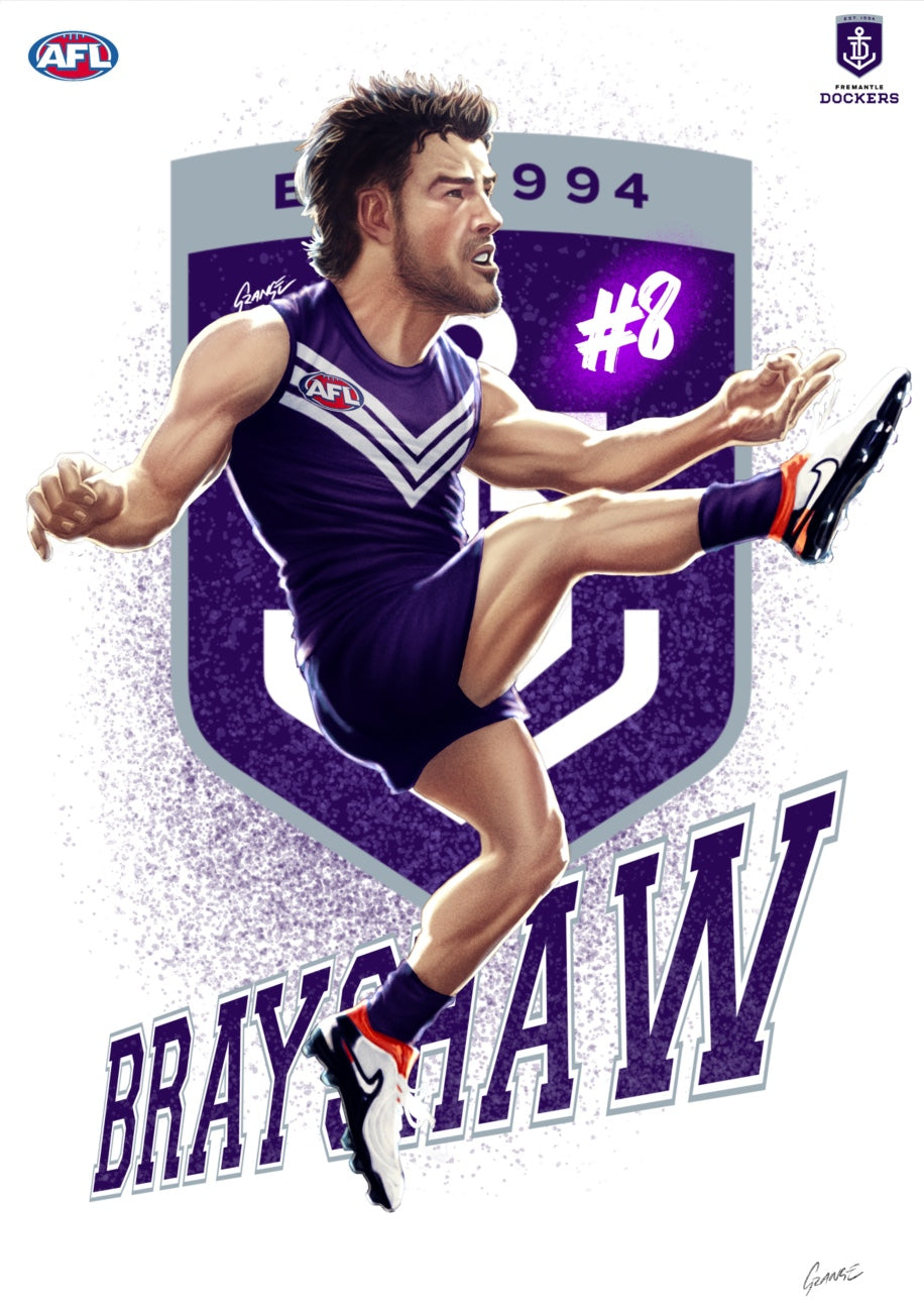 Fremantle Docker - Andrew Brayshaw - Player Caricature, Fine Art Poster By Grange Wallis (UNFRAMED)