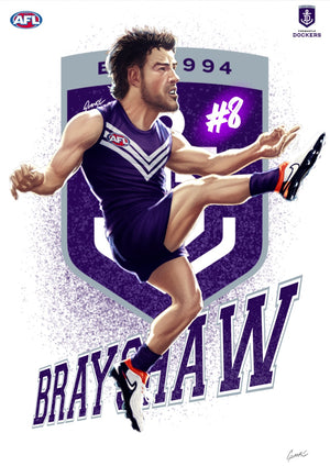 Fremantle Docker - Andrew Brayshaw - Player Caricature, Fine Art Poster By Grange Wallis (UNFRAMED)
