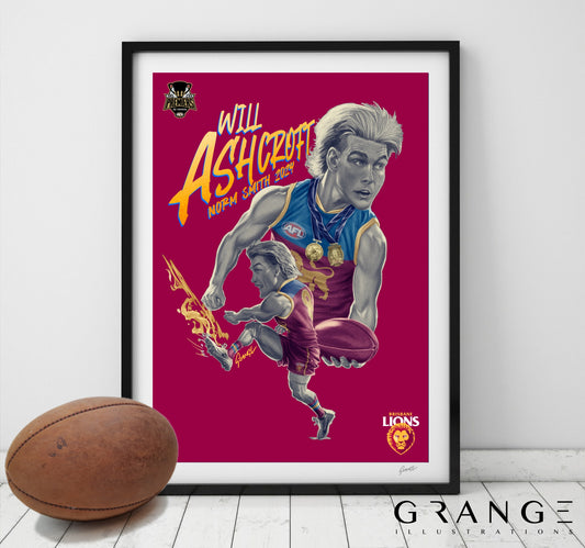 'Brisbane Lions - Norm Smith - Will Ashcroft' Fine Art Print By Grange Wallis (UNFRAMED)