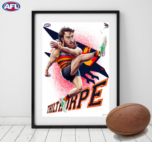 Adelaide Crows – Riley Thilthorpe | AFL Player Caricature Poster by Grange Wallis