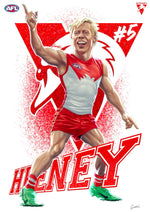 Sydney Swans - Issac Heeney - Player Caricature, Fine Art Poster By Grange Wallis (UNFRAMED)