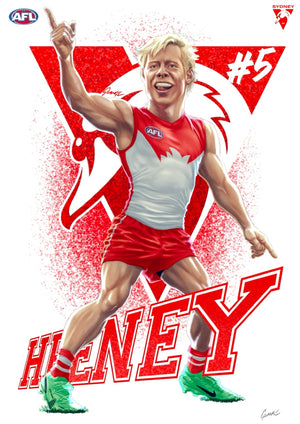 Sydney Swans - Issac Heeney - Player Caricature, Fine Art Poster By Grange Wallis (UNFRAMED)