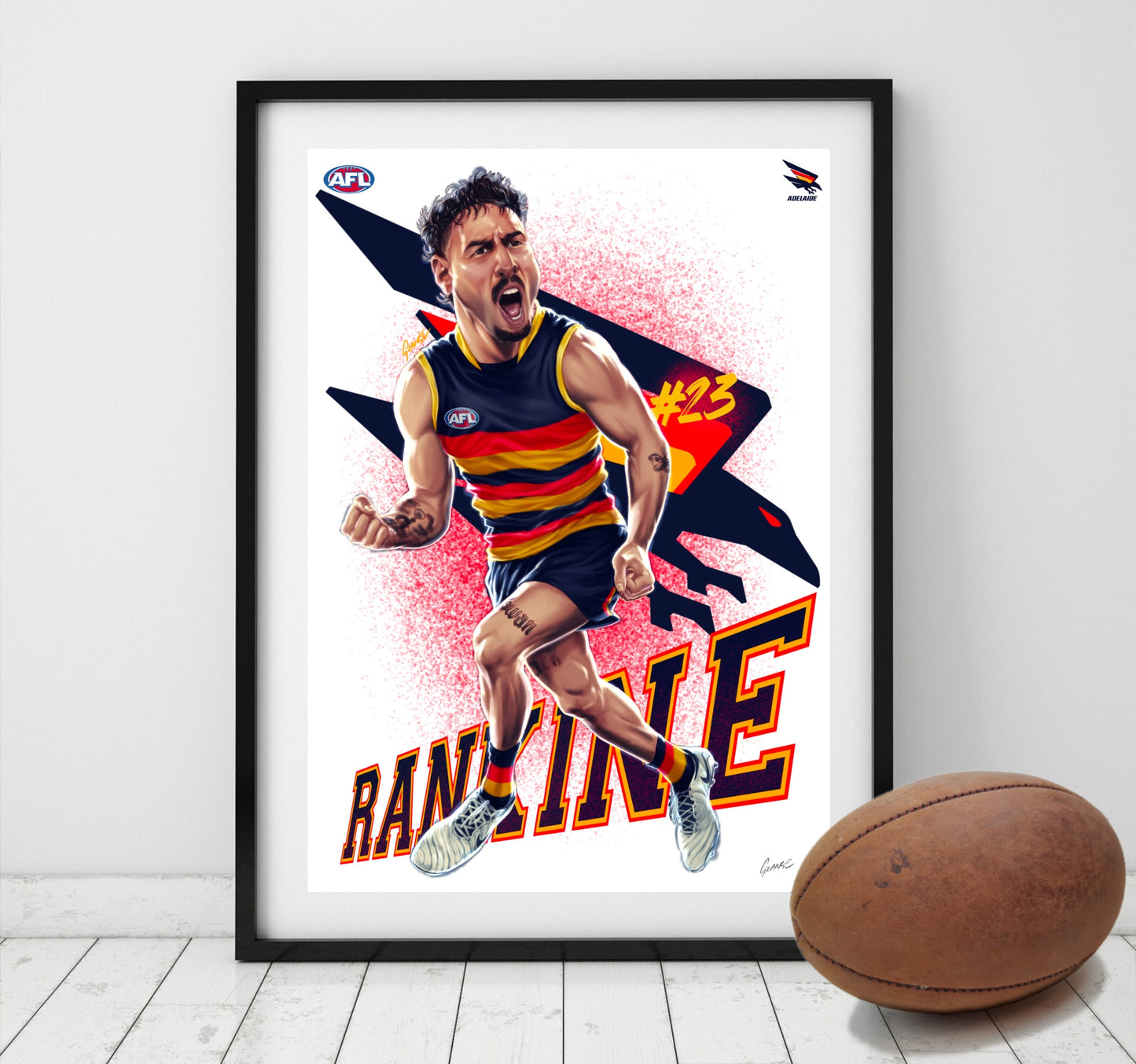Izak Rankine Adelaide Crows AFL player caricature poster by Grange Wallis