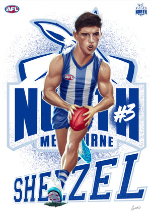 North Melbourne Kangaroos - Harry Sheezel - Player Caricature, Fine Art Poster By Grange Wallis (UNFRAMED)