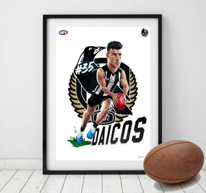 Collingwood Magpies - Nick Daicos - Player Caricature, Fine Art Posters By Grange Wallis (UNFRAMED)