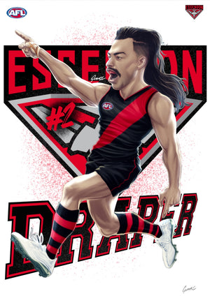 Essendon Bombers - Sam Draper - Player Caricature, Fine Art Poster By Grange Wallis (UNFRAMED)
