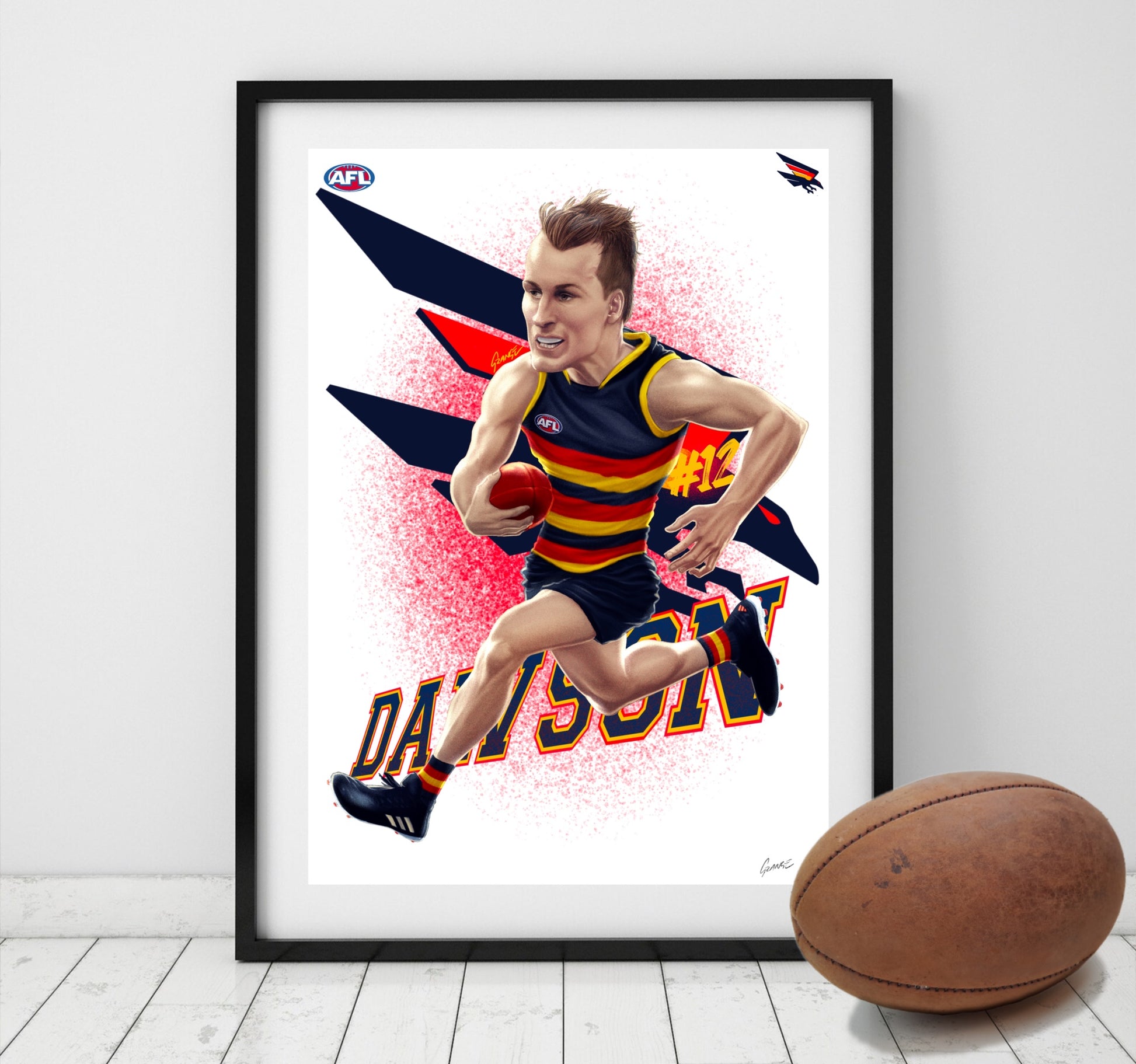 Jordan Dawson Adelaide Crows AFL player caricature poster by Grange Wallis