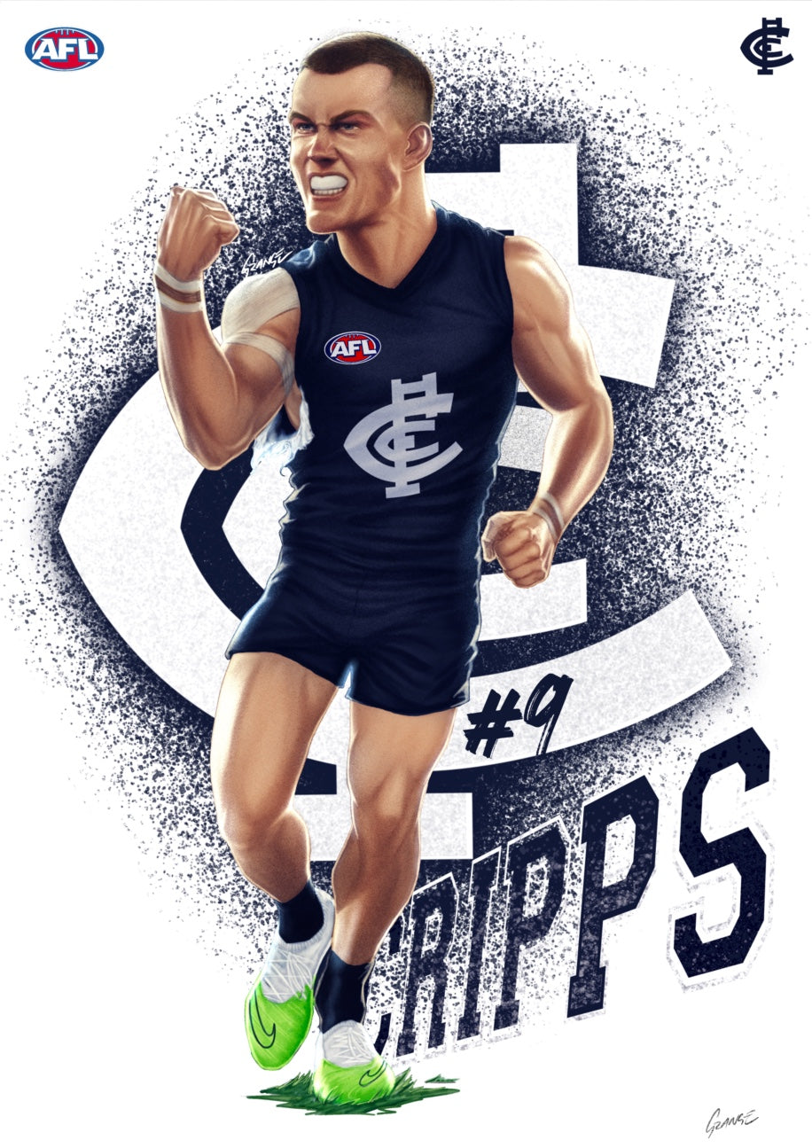 Carlton Blues - Patrick Cripps- Player Caricature, Fine Art Poster By Grange Wallis (UNFRAMED)