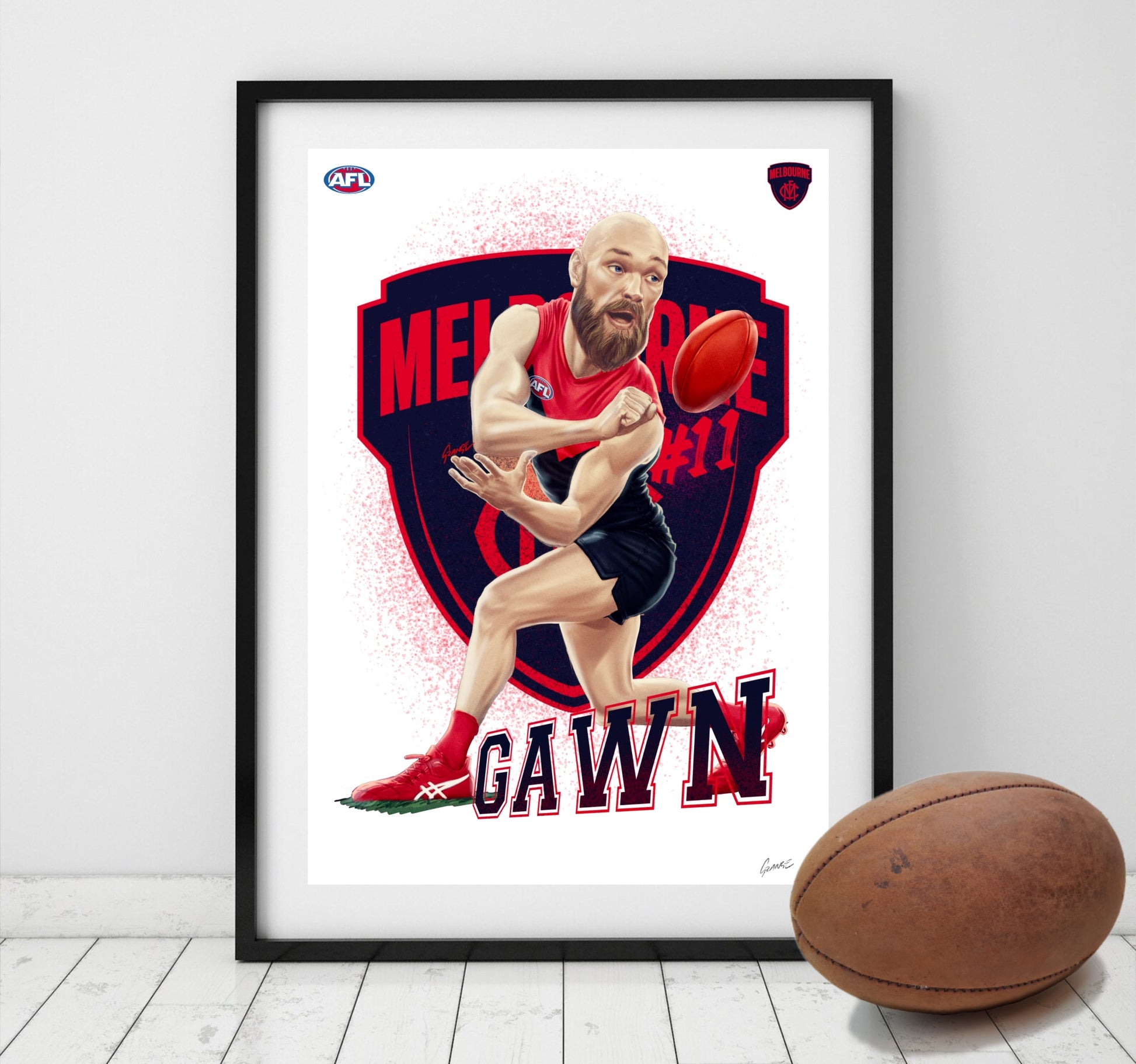Max Gawn Melbourne Demons AFL player caricature poster by Grange Wallis