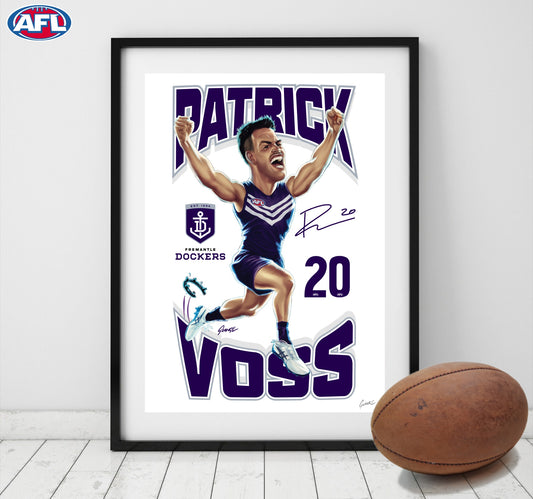 Fremantle Dockers – Patrick Voss | AFL Player Caricature Poster by Grange Wallis