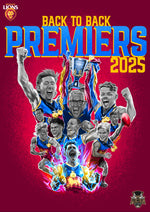 Brisbane Lions - Premiers - Back to Back 2025 - Fine Art Poster By Grange Wallis (UNFRAMED)