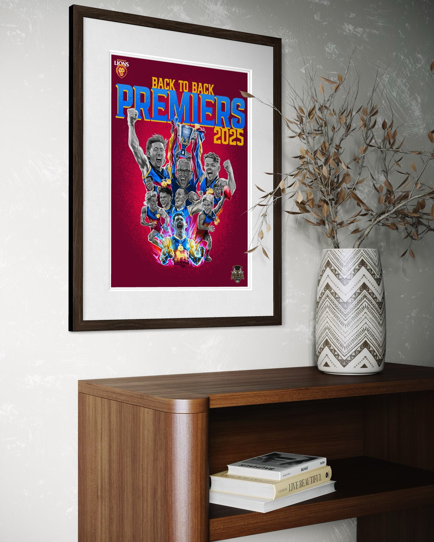 Brisbane Lions - Premiers - Back to Back 2025 - Fine Art Poster By Grange Wallis (UNFRAMED)
