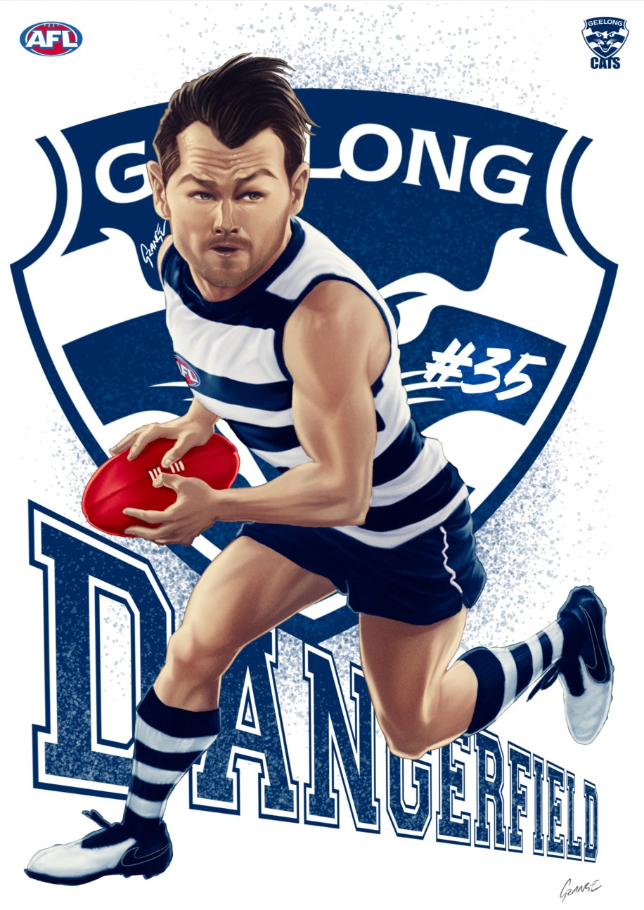 Geelong Cats - Patrick Dangerfield - Player Caricature, Fine Art Poster By Grange Wallis (UNFRAMED)