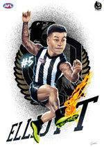 Collingwood Magpies - Jamie Elliott - Player Caricature, Fine Art Poster By Grange Wallis (UNFRAMED)