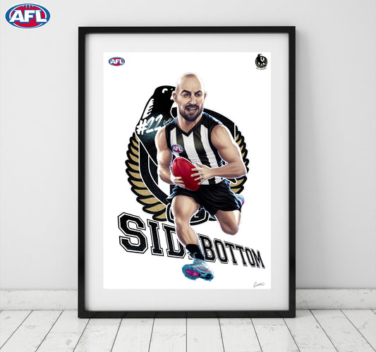 Collingwood Magpies – Steele Sidebottom | AFL Player Caricature Poster by Grange Wallis