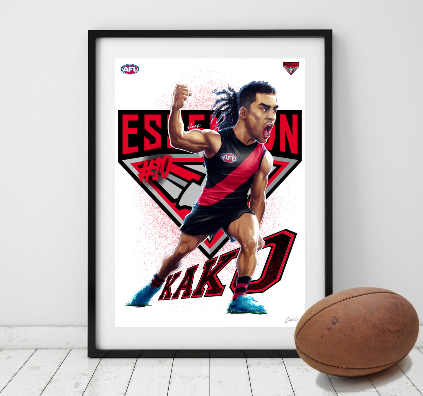 Essendon Bombers – Issac Kako | AFL Player Caricature Poster by Grange Wallis