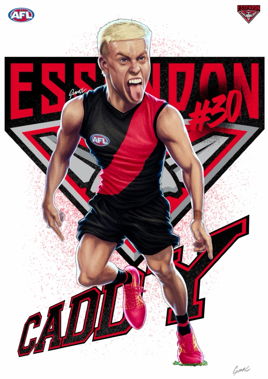Essendon Bombers – Nate Caddy | AFL Player Caricature Poster by Grange Wallis