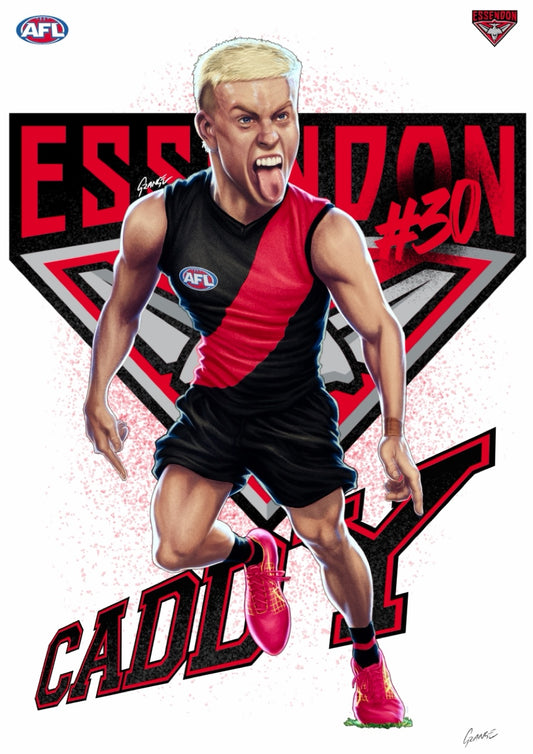 Essendon Bombers – Nate Caddy | AFL Player Caricature Poster by Grange Wallis