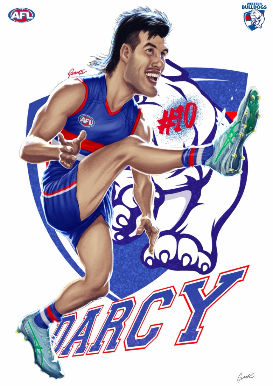 Western Bulldogs – Sam Darcy | AFL Player Caricature Poster by Grange Wallis