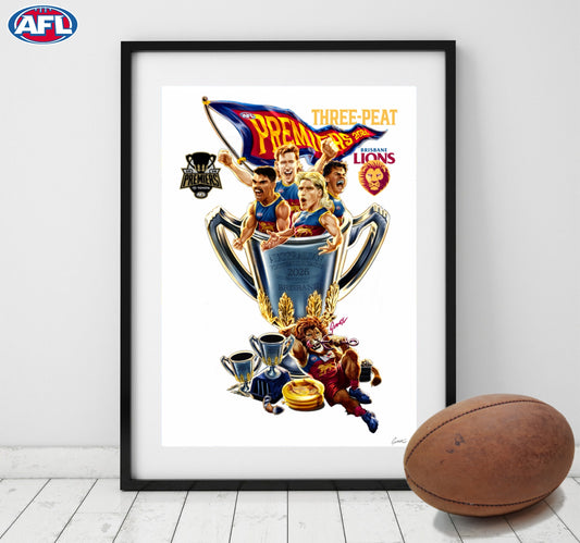 Brisbane Lions - Premiers - Threepeat 2026 - Fine Art Poster By Grange Wallis (UNFRAMED)